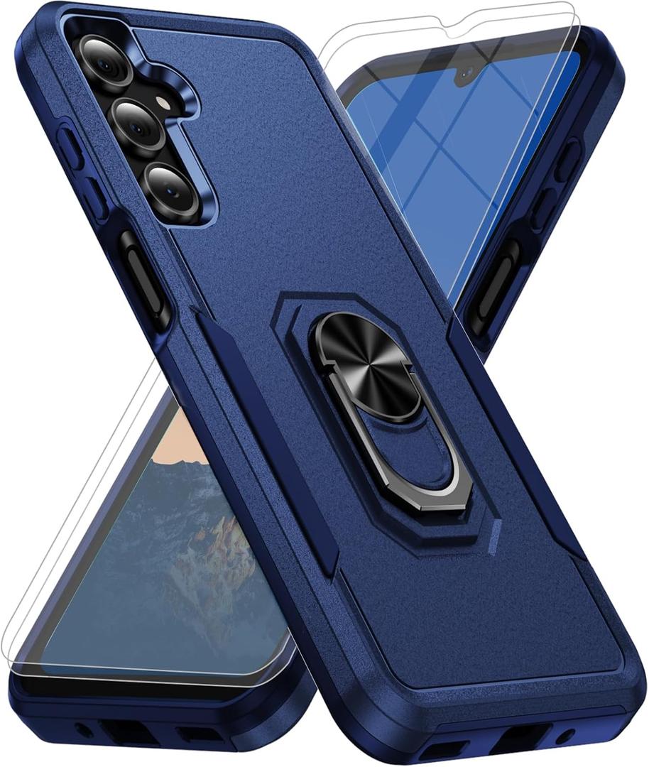 for Samsung Galaxy A16 5G Phone Case [15 FT Military Grade Drop Protection] with 2X Tempered Glass Screen Protector, Heavy-Duty Shockproof Magnetic Kickstand Case for Samsung Galaxy A16 5G (Dark Blue)
