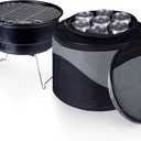 PICNIC TIME Caliente Portable Charcoal Grill & Cooler Tote, Take Anywhere BBQ Grill with Enameled Fire Bowl and Carrying Tote that Doubles as Cooler for Outdoor Cooking Use, (Black with Gray Accents)