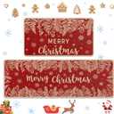 Christmas Red Holly Pine Kitchen Rugs and Mats Non Skid Washable Set of 2, Branches Leaves Xmas Kitchen Mats for Floor Decor
