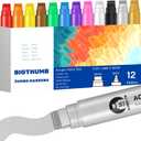BIGTHUMB Jumbo Poster Markers Set: 12 Colors Large 15mm Wide Tip Permanent Ink Thick Acrylic Paint Pens for Rock Painting, Stone, Glass, Wood, Ceramic, Metal, Plastic, Fabric