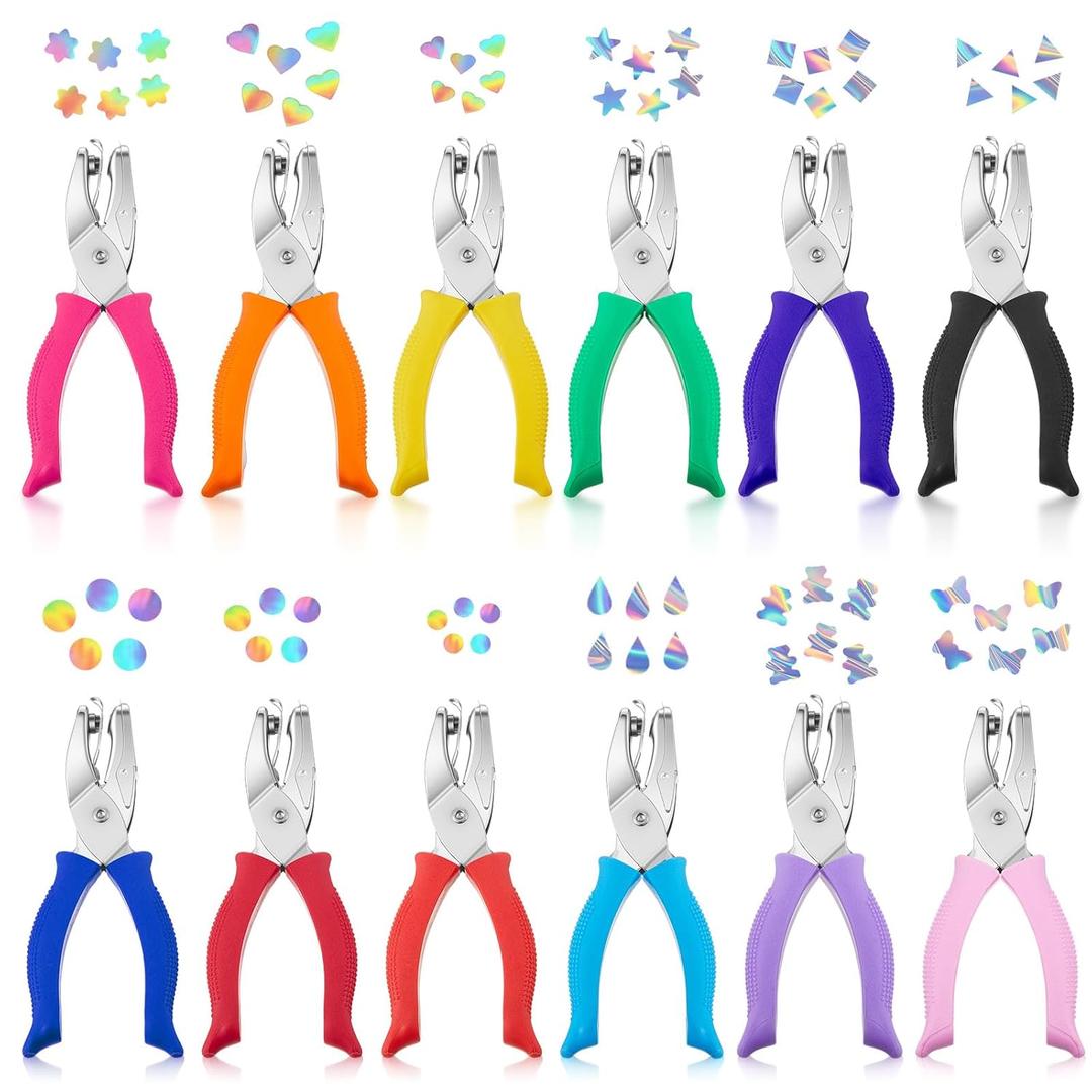 Lothee 12 Pcs Hole Punch Shapes Single Hole Paper Punchers for Crafts Handheld Metal Punch with Grip 1/4" 3/16" 5/16" 1/8" 1/16" Flower Heart Star Round Square Triangle DIY Tags Ticket Scrapbook
