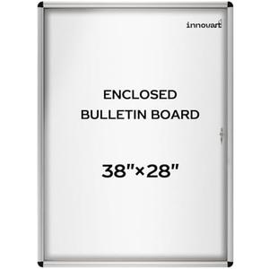 INNOVART Enclosed Bulletin Board 38”x28”, Weatherproof Dry Erase Board w/Aluminum Frame, Outdoor Enclosed Whiteboard Wall Display Case w/Swing-Open Door, Information Cabinet for School, Office