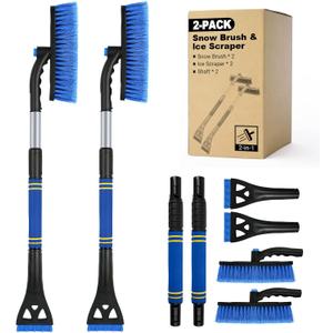 BFONS 2PCS Ice Scrapers for Car Windshield, 2-in-1 Snow Scraper and Snow Brush for Car SUV Truck, Car Ice Windshield Scraper for Ice and Snow with 360 Pivoting Brush and Ergonomic Foam Grip Blue