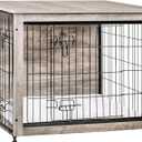 DWANTON Dog Crate Furniture with Cushion, Wooden Kennel Table with Double Doors, Indoor Dog House, Medium Size, 32.5" L, Greige