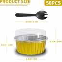 Graduation Party 50Pcs Mini Aluminum Foil Cupcake,5oz Baking Cups with Lids,Mini Cake Pans Disposable,Loaf Pans with Lids,Disposable Ramekins,Tin Cups Containers for Cupcake,Pudding,Muffin (Gold)