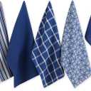 DII Assorted Woven Kitchen Set, Dishtowel, 18"x28", Dishcloth, 13"x13", Nautical Blue, 5 Piece