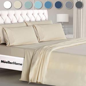 Mueller UltraTemp 6 PC Queen Sheet Set - Ultra-Soft Luxury Series, Cooling & Breathable Hotel Luxury Bed Sheets, Deep Pocket Wrinkle-Free Oeko-TEX, White