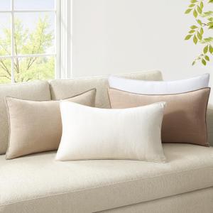 Pack of 4,Decorative Linen Soild Throw Pillow Covers Soft Accent Cushion Case Boho Farmhouse Neutral Pillowcase for Couch Sofa Bedroom Living Room Home Decor 12 x 20 Inch Brown