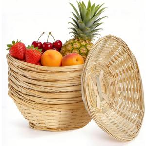 ZAVOOS 8 Pack Bamboo Bread Basket, 9.5'' x 7.3'' x 3.2'' Oval Gift Baskets for Serving, Natural Bamboo Woven Small Berry Fruit Tray Food Storage Bin for Home, Kitchen, Restaurant