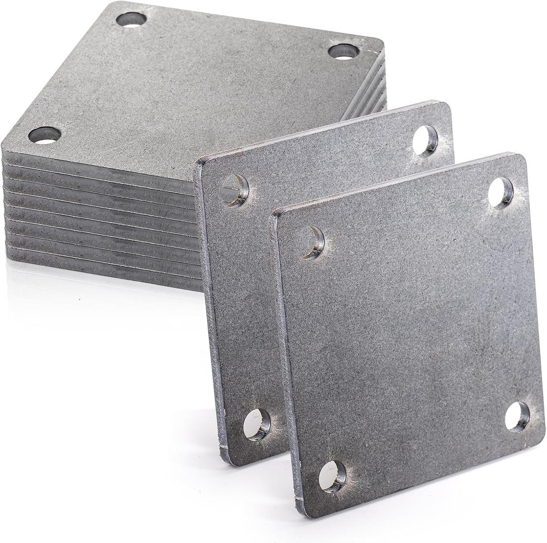 8 Pack Steel Plate with Holes, 4'' x 4'' Flat Metal Plate, Laser Cut A36 Hot Rolled Mild Steel with Smooth Edges, Weldable Paintable Square Metal Sheets for Magnets, Industrial Use