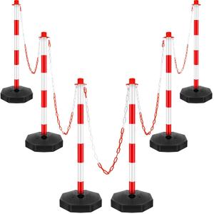 Konohan 6 Pack 34 Inch Parking Cone Delineators Post Traffic Cone Plastic Stanchion Set Stands Parking Barrier with Base 6.6 ft Chain S Hooks Reflective Collar (Red,White)