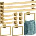 Gisafai 15 Pcs Bathroom Hardware Accessories Set 23.6 Inch Bath Towel Bar Kit Stainless Steel Bathroom Hardware Set Towel Racks Ring Hooks Paper Holder for Wall Mounted (Brushed Gold)