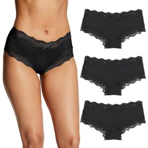 Maidenform Women's Underwear Pack w/Low-Rise, 3-Pack, Cheeky Lace Underwear Women Pack, Comfortable Lace Panties for Women (X-Large, Black/Black/Black)