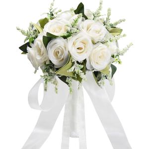 Wedding Bouquets for Bride Bridesmaid Bouquet Ivory Bridal Bouquet Artificial Roses for Wedding Church Home Decoration (Ivory)