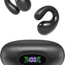 Open Ear Clip Headphones, Bluetooth 5.3 Wireless Headphones Built-in Mic with Charging Case LED Display Sports Earphones 30 Hours Playtime Bluetooth Earbuds with Earhooks for Workout (Black)