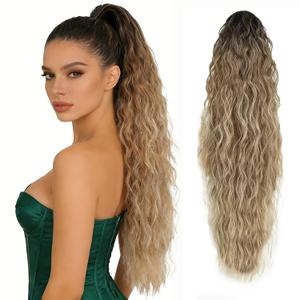 Ponytail Extension 30 Inch Claw Clip Pony Tails Hair Extensions for Women Long Curly Ponytail Synthetic Hairpieces for Daily Use (Yellow highlights, 30)