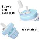 ZZT Insulted 24 OZ Ceramic Coffee mugs With Cute Monster Stickers, Extra Large Mugs, Large Handle Tumblers With Straw, Built In Stainless Steel Insulation Coffee Cups for School, Office, Home (Blue)