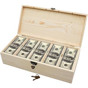 Wooden Lockable Currency Tray, 5 Compartment Cash Organizer, Cash Organizer Money Storage Box with Lockable Cover, Money Organizer for Cash