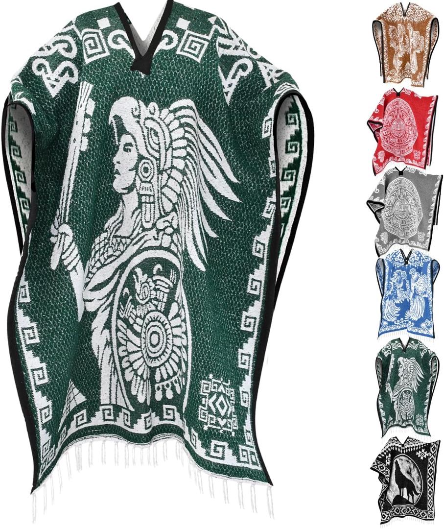 Artisans Bazaar Mexican Poncho Sarape Aztec Men Hombre Mexico Gabanes Mexicanos Western Cowboy Costume Adulto Jorongos l, One Size