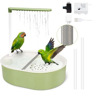 Automatic Parakeet Bird Bath for Cage Large Parrot Shower Bath with Adjustable Water Flow Bird Shower Fountain Indoor Bathtub Stainless Perch Bird Cage Accessory for Birds Cockatiel Conure Budgie
