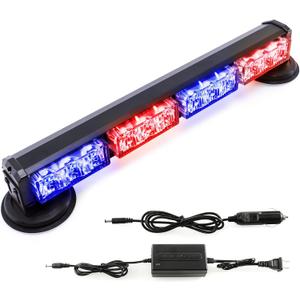 BooYu 14.8" Red/Blue Battery Powered Police Firefighter Emergency Strobe Lights Bar for Trucks/Vehicles Rechargeable Wireless Rooftop Mini Hazard Flashing LED Beacon Warning Light w/Magnetic Base