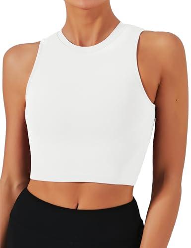Natural Feelings Nudi Sports Bras for Women Removable Padded Yoga Tank Tops Sleeveless Fitness Workout Crop Tops A-White.L