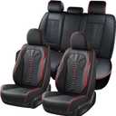 Coverado Seat Covers Full Set, Waterproof Nappa Leather Seat Covers for Cars, 5 Seats Universal Car Seat Protectors, Black Car Seat Covers Car Seat Cushions Fit for Most Cars (Black&Red)