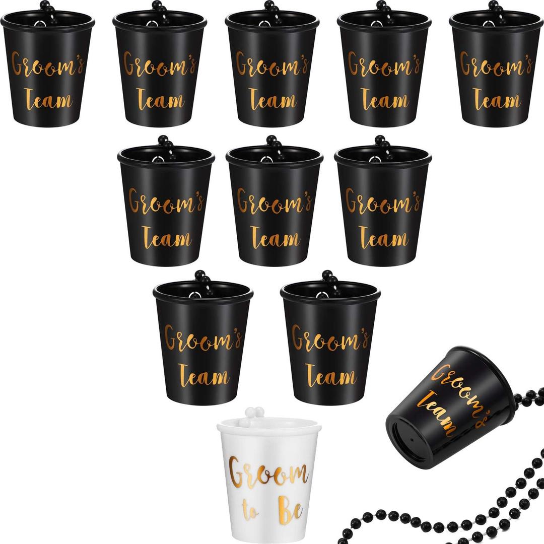 Maitys 12 Pieces Plastic Beaded Bridal Shot Glass Necklace Pink/Black and White with Gold Foil for Bachelor/Bachelorette Party Bridal Party