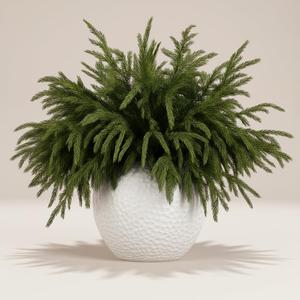 16 Pack Real Touch Norfolk Pine Branches  18" Artificial Pine Stems for Christmas Decor, Faux Greenery Picks for DIY Wreaths, Garlands, Vase Arrangements, Holiday Indoor & Outdoor Decorations