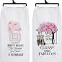Pink and Black Bathroom Hand Towels, Trendy Funky Floral Handbag High-Heel Perfume Decorative Hand Towels for Bathroom, Fashionable Girly Kitchen Dish Tea Towels, 16x24 Inch Set of 2