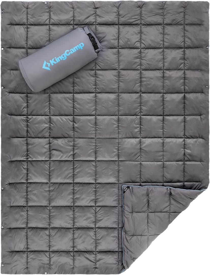KingCamp Down Camping Blanket - Lightweight, Multifunctional Quilt for Camping with Snap Button, Portable for Stadium, Travel, Airplane, Picnic, Indoor & Outdoor, Provides Warmth (69" x 53", Gray)