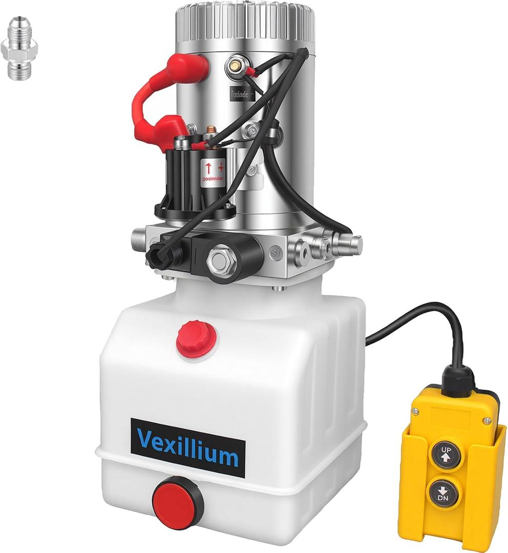 4 Quart Hydraulic Power Unit, Single-Acting Electric Hydraulic Pump, DC 12V 3200 PSI, Plastic Reservoir for Dump Truck & Dump Trailer Hydraulic Systems