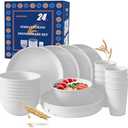 24pcs Wheat Straw Dinnerware Sets For 8, Unbreakable Plates and Bowls Wheat Straw Dinnerware Microwavable Cups Plates and Bowls Sets Shatterproof For Outdoor Kitchen Camping