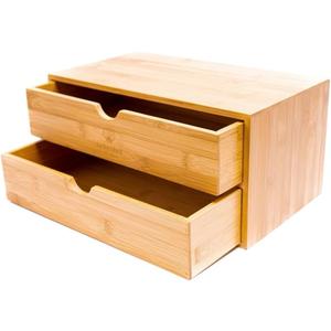 Wisuce Bamboo Desk Drawer Organizer, Desktop Organizer with Drawers Tabletop Storage Organization Box for Office Home Toiletries Supplies Vanity, No Assembly Required(2 Drawers)