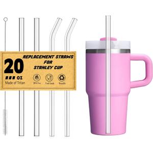 4 Pack Replacement Clear Straws for Stanley 20 oz 14oz Tumbler, 8.85 inch Reusable Plastic Straws for Yeti 30oz 25 oz 26 oz 20 oz Tumbler, Mason Jar 16oz Venti Cup with Brush, Made of Tritan