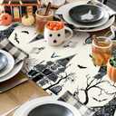 2 x Artscope Black White Spooky Haunted House Tree Ghost Halloween Table Runner, Halloween Holiday Kitchen Dining Table Decoration for Fall Home Decor 13x72 Inch