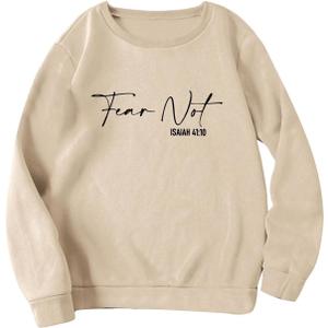 SOLY HUX Women's Letter Print Sweatshirt Crew Neck Drop Shoulder Long Sleeve Graphic Pullover Top (Beige, S)