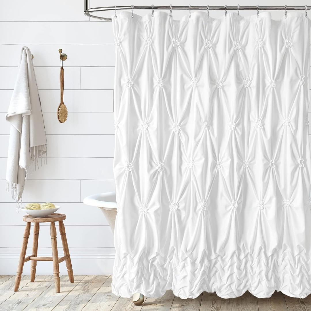 Seasonwood Modern Farmhouse Shower Curtain White Fabric Shower Curtain for Bathroom Decor Chic Style,Quick-Drying, Durable and Washable Bathroom Curtains, 72 x 72 (72"W x 72"L (Pack of 1))