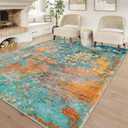 Lahome Modern Abstract Area Rug 6x9 Rugs for Living Room, Washable Accent Bedroom Rug Low Pile Non Slip, Colorful Soft Indoor Contemporary Carpet for Dining Room Table Apartment (Rosy)