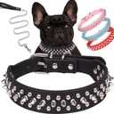 Spiked Dog Collar Soft Pu Leather Mushrooms Rivet Spike Studded Puppy Adjustable Pet Collars for Small Breeds (L, Black Set)