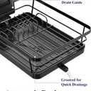 Kitsure Dish Drying Rack for Kitchen Counter, Stainless Steel Sink Organization and Storage Essentials with Cutlery Holder, Home and Appartment Decor, 12''W x 15.5''L, Black