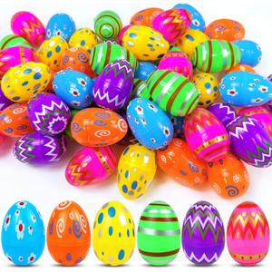Plastic Easter Eggs Empty, 36 PCS Plastic Easter Eggs Fillable Bulk, Printed Bright Colorful Easter Eggs Decorations for Easter Eggs Hunt Party Favors Easter Basket Stuffers