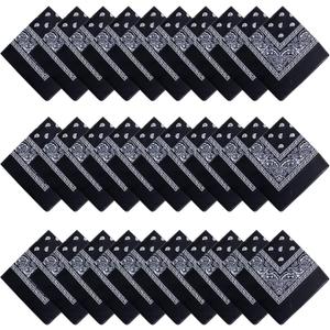 Tergy 16-30 Pieces Unisex Paisley Bandanas Bulk Multi-Purpose Headband Cowboy Head Wrap Scarf for Women Men Boys Girls