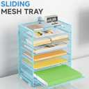 2 Pack 8 Tier Paper Organizer with Handle, Metal Mesh Desk File Organizer, Large Capacity Desk Organizers Paper Letter Tray Desktop Document Sorter for Office, Home or School - Blue