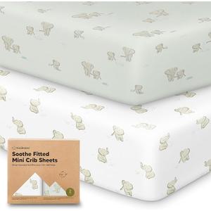 2Pack Mini Crib Sheets Fitted  38x26 Pack N Play Sheets for Pack and Play Mattress, Organic Cotton, Soft & Breathable Playard Bedding, Neutral Mini Toddler Bed Cover for Boys, Girls (Elly)