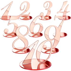 10 Pcs Table Numbers for Wedding 1-10 Reception Wedding Numbers Signs with Holder Elegant Mirror Table Number for Engagement Party Birthday Anniversary Event Catering(Rose Gold)