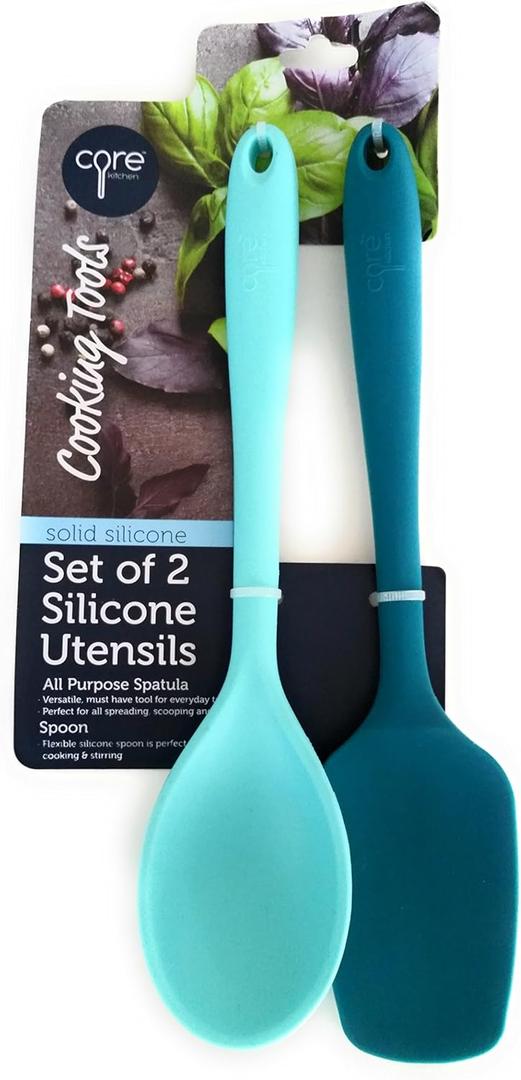 Core Kitchen 2pc Silicone Utensil Set - All Purpose Spatula & Spoon - Teal