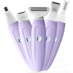 Electric Razors for Women, Bikini Trimmer for Women, Multifunction 5 in 1 Lady Shaver Kit for Face Nose Eyebrow Arms Armpit Legs Pubic Area
