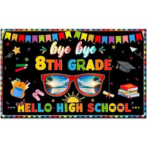 72x43inch Fabric 8th Grade Graduation Backdrop Hello High School Sunglasses Classroom Blackboard Photography Background Student Party Decorations Photo Props