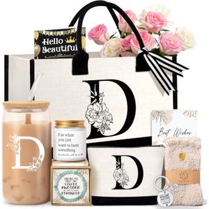 Birthday Gifts for Women, Monogrammed Initial Gift for Teacher Wife Mom, Tote Bag